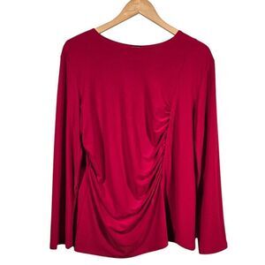Clara Sun Woo Ruched Tunic Womens Sz‎ XL Red Blouse Made In USA Stretch Slimming